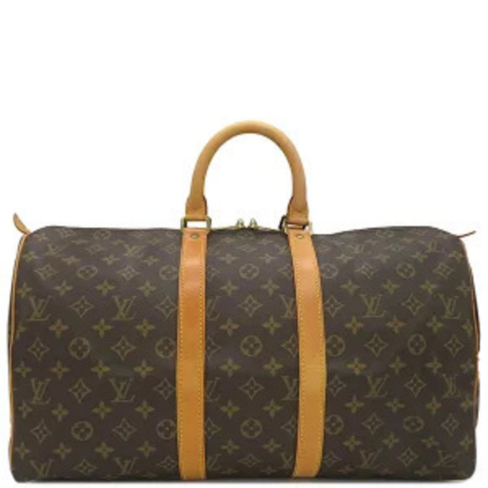 Louis Vuitton Keepall Boston Bag Monogram Canvas Brown Travel Key Padlock